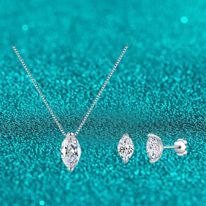 high quality 925 sterling silver marquise cut moissanite necklace and earrings set for women