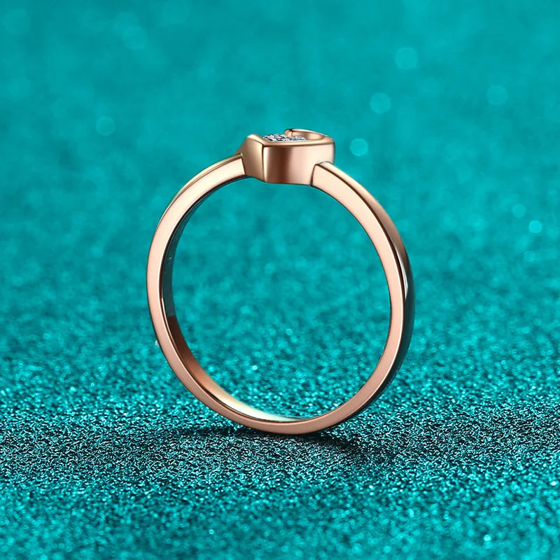 S925 champagne gold plated D color heart moissanite ring for women