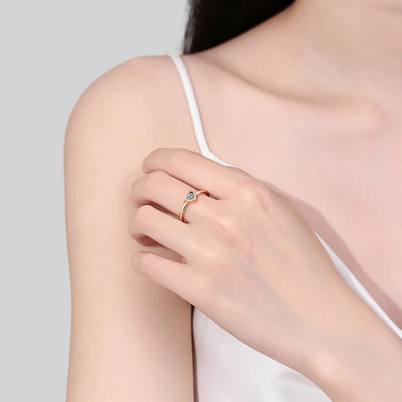 S925 champagne gold plated D color heart moissanite ring for women