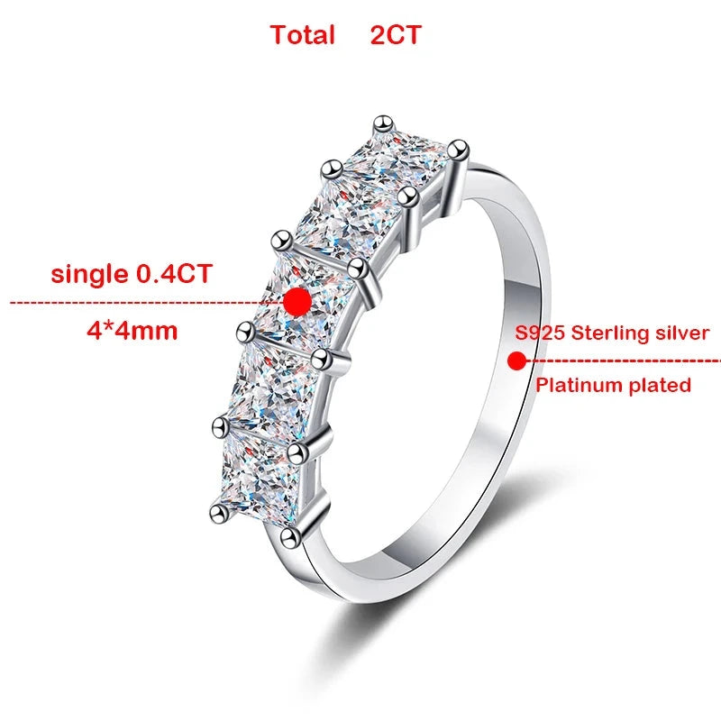 2ct Princess Cut Moissanite Simple Band Ring 925 Sterling Silver Jewelry